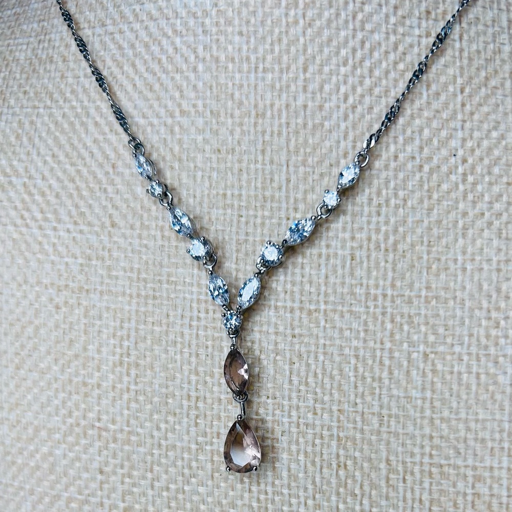 Bomb Party Morganite Cubic Zirconia Teardrop Necklace - Picture 4 of 5